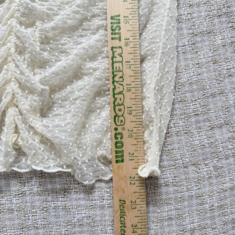 Oak + Fort Sheer Cream Mesh Long Sleeve Top XS/S Ruched Sleeve Boho Fairy Preppy